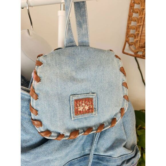 90s Denim Backpack Rucksack Jean Y2K - Picture 3 of 9